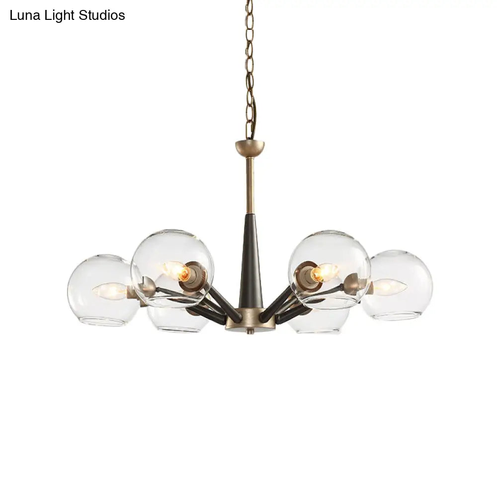 Retro Dome Shade Hanging Chandelier With Burst Design - 6-Light Lounge Pendant