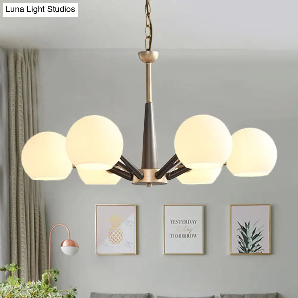 Retro Dome Shade Hanging Chandelier With Burst Design - 6-Light Lounge Pendant