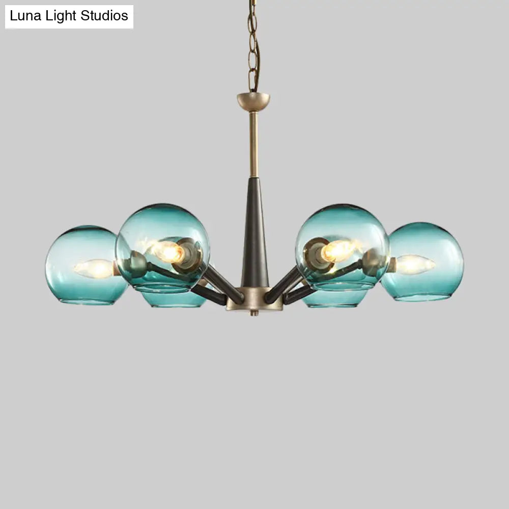 Retro Dome Shade Hanging Chandelier With Burst Design - 6-Light Lounge Pendant