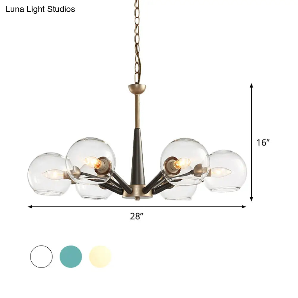 Retro Dome Shade Hanging Chandelier With Burst Design - 6-Light Lounge Pendant