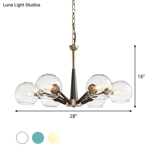 Retro Dome Shade Hanging Chandelier With Burst Design - 6-Light Lounge Pendant