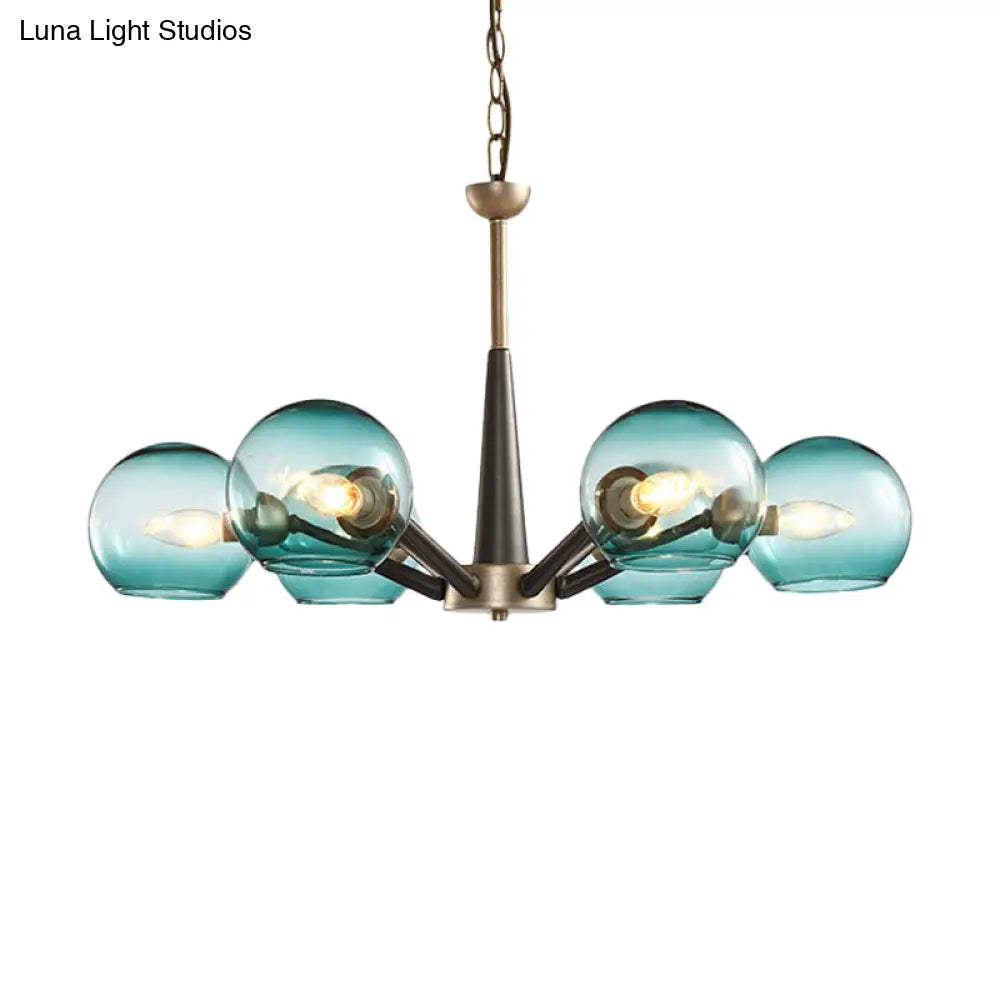 Retro Dome Shade Hanging Chandelier With Burst Design - 6-Light Lounge Pendant