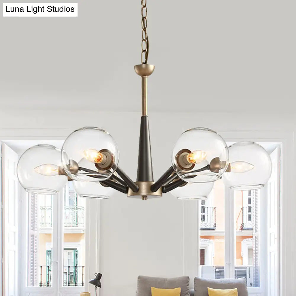 Retro Dome Shade Hanging Chandelier With Burst Design - 6-Light Lounge Pendant