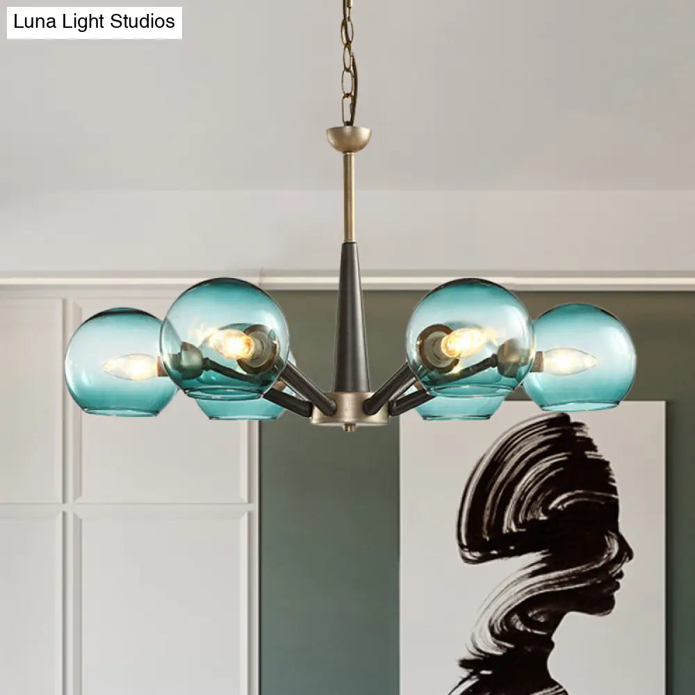 Retro Dome Shade Hanging Chandelier With Burst Design - 6-Light Lounge Pendant