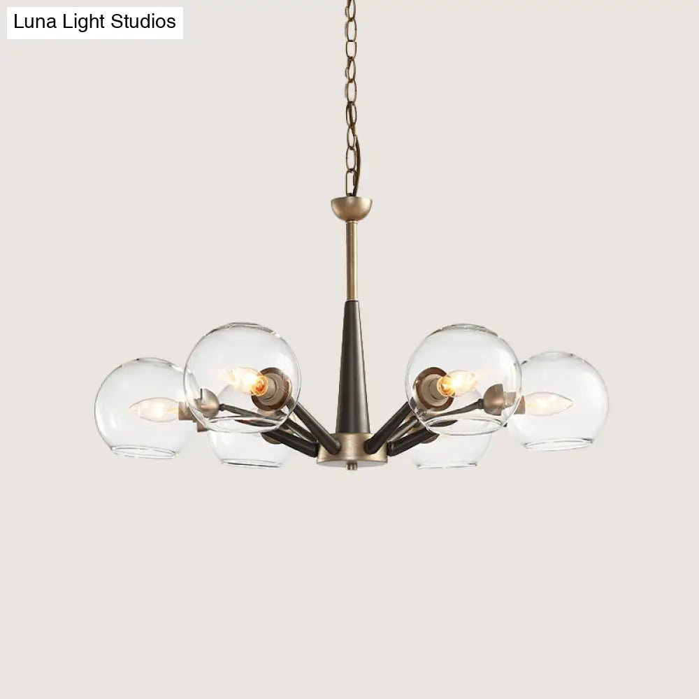 Retro Dome Shade Hanging Chandelier With Burst Design - 6-Light Lounge Pendant