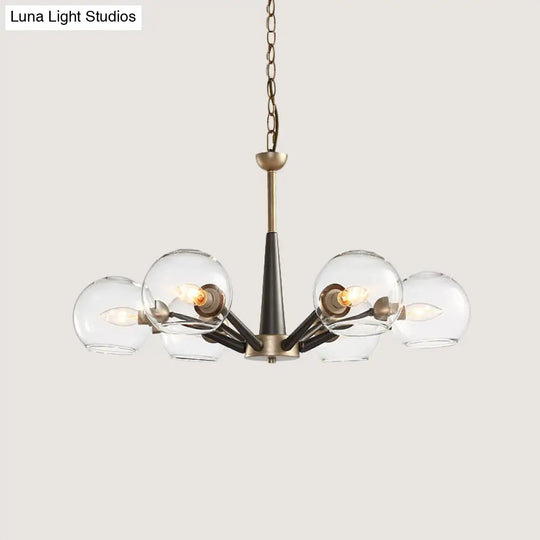 Retro Dome Shade Hanging Chandelier With Burst Design - 6-Light Lounge Pendant