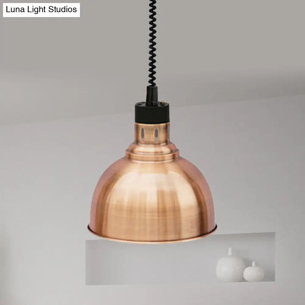 Retro Stylish Dome Suspension Light - Extendable Bronze/Copper Pendant Lighting For Indoor Spaces