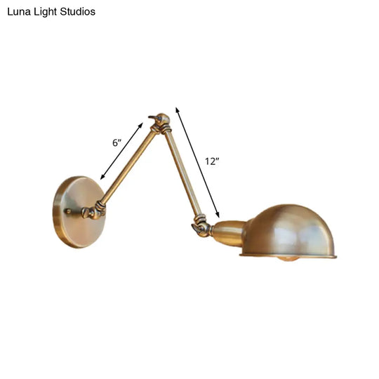 Retro Dome Wall Sconce - Brass/Chrome Swing Arm Metal Lighting For Bathroom