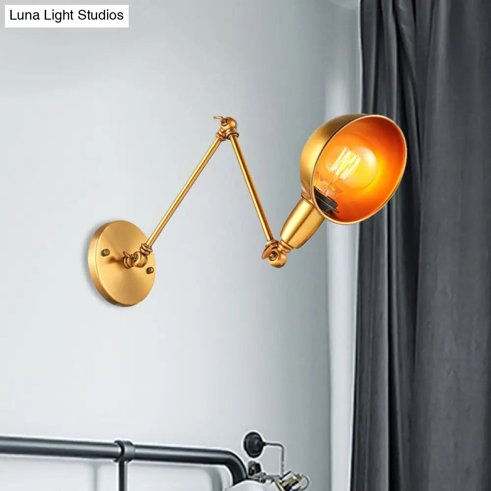 Retro Dome Wall Sconce - Brass/Chrome Swing Arm Metal Lighting For Bathroom