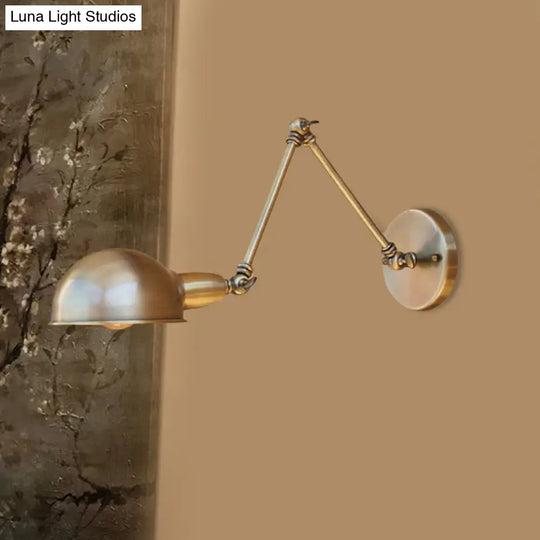 Retro Dome Wall Sconce - Brass/Chrome Swing Arm Metal Lighting For Bathroom