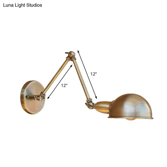 Retro Dome Wall Sconce - Brass/Chrome Swing Arm Metal Lighting For Bathroom