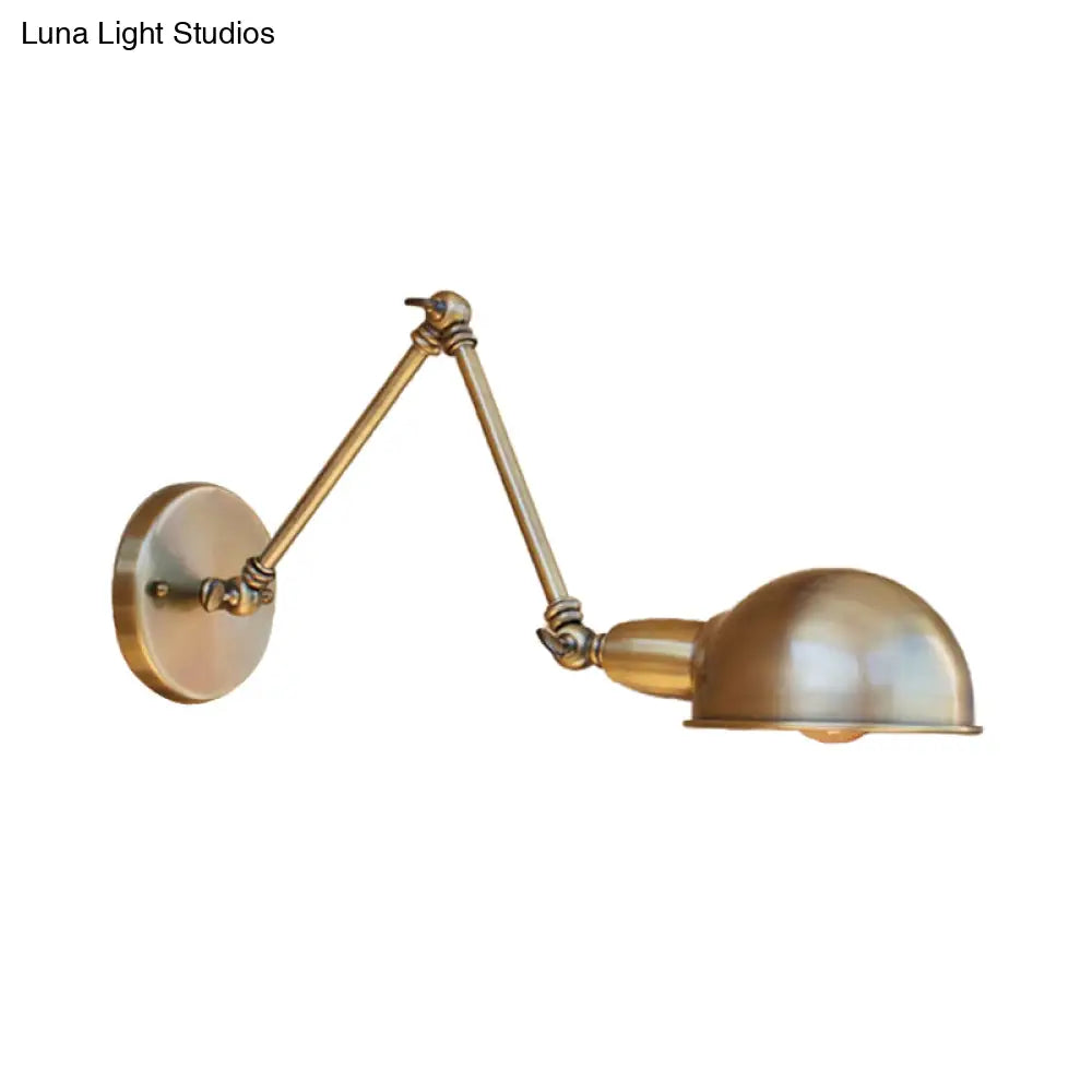 Retro Dome Wall Sconce - Brass/Chrome Swing Arm Metal Lighting For Bathroom