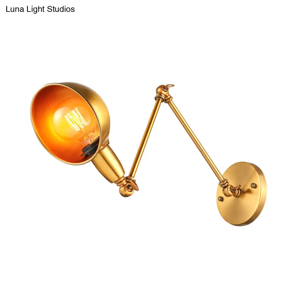 Retro Dome Wall Sconce - Brass/Chrome Swing Arm Metal Lighting For Bathroom