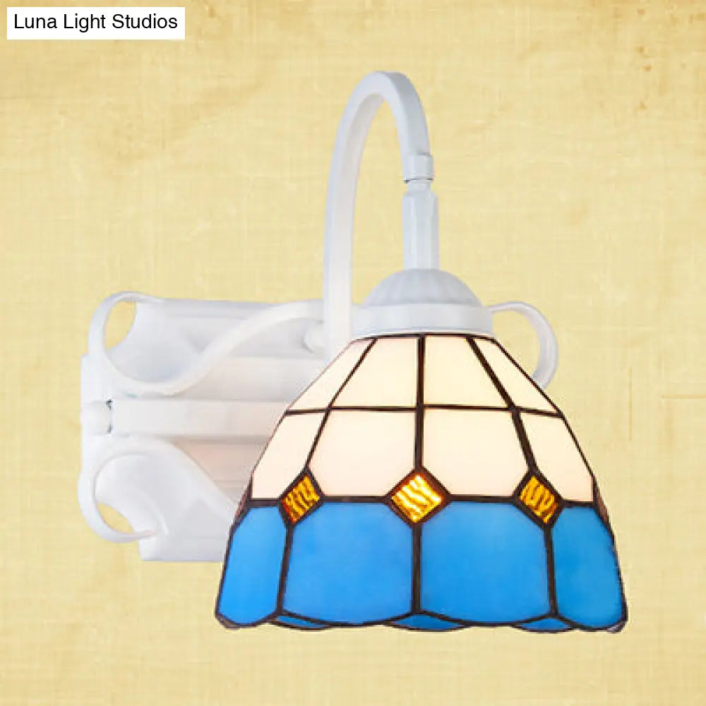 Retro Domed Stained Glass Wall Light Fixture Beige/Blue/Blue-White/White