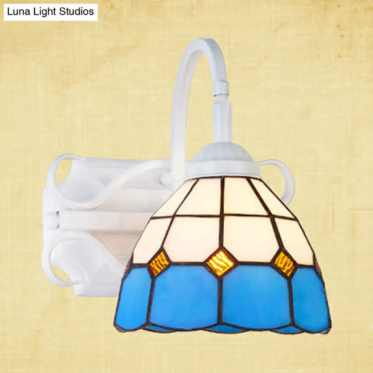 Retro Domed Stained Glass Wall Light Fixture Beige/Blue/Blue-White/White