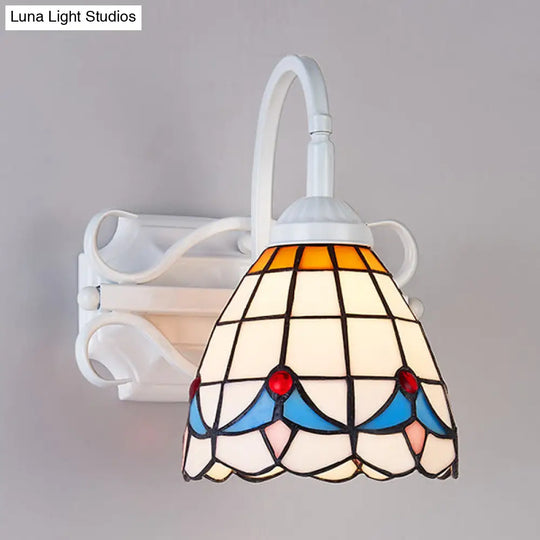 Retro Domed Stained Glass Wall Light Fixture Beige/Blue/Blue-White/White