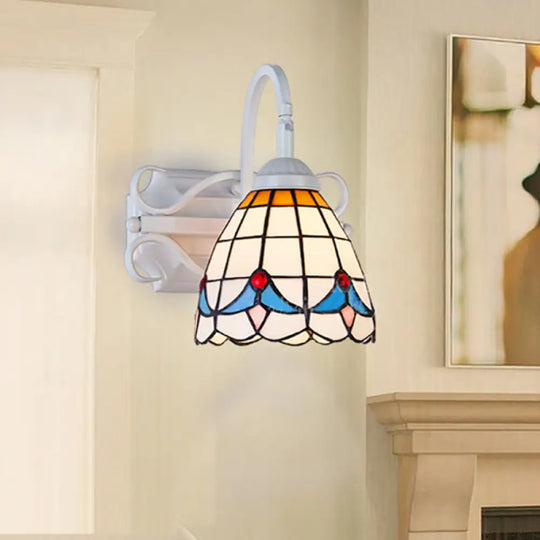 Retro Domed Stained Glass Wall Light Fixture Beige/Blue/Blue-White/White White