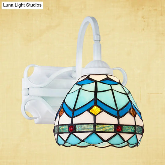 Retro Domed Stained Glass Wall Light Fixture Beige/Blue/Blue-White/White