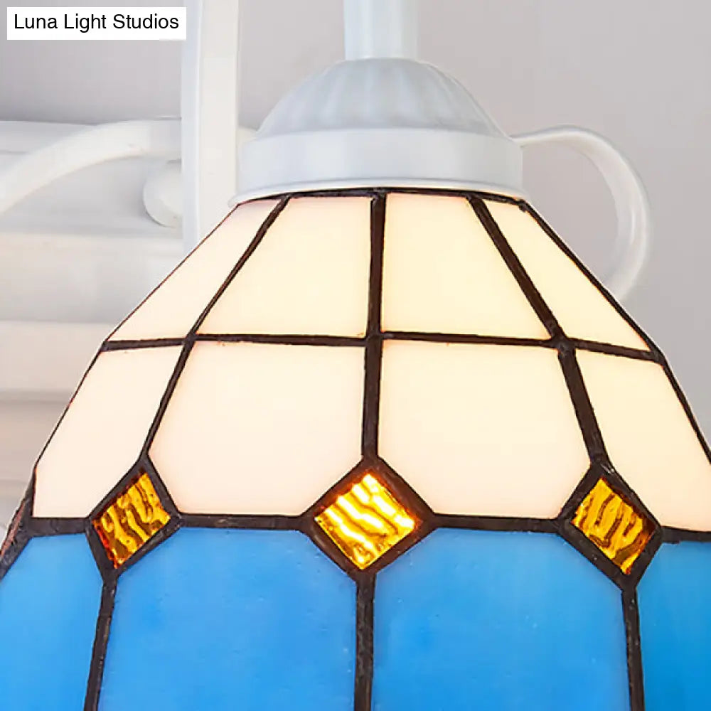 Retro Domed Stained Glass Wall Light Fixture Beige/Blue/Blue-White/White