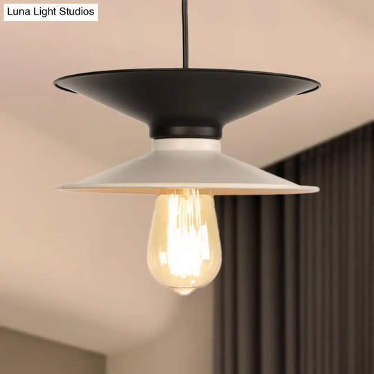 Retro Double Cone Metal Ceiling Pendant Light - Stylish 1-Light Fixture For Dining Room In Black &
