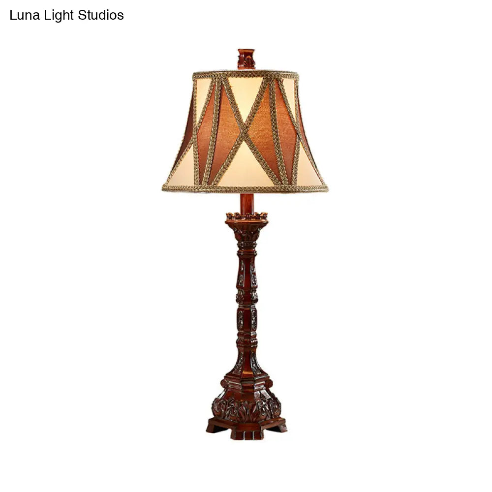 Retro Empire Shade Desk Light: 25.5/27.5 H | Fabric Night Table Lamp (Brown) For Guest Room