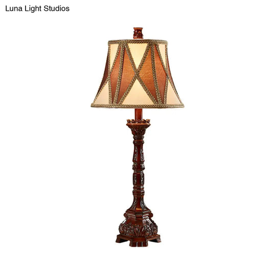 Retro Empire Shade Desk Light: 25.5/27.5 H | Fabric Night Table Lamp (Brown) For Guest Room