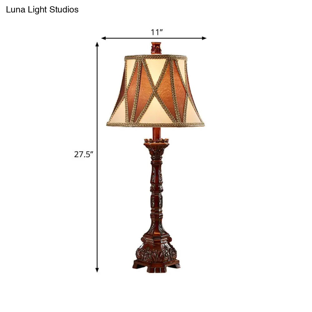 Retro Empire Shade Desk Light: 25.5/27.5 H | Fabric Night Table Lamp (Brown) For Guest Room