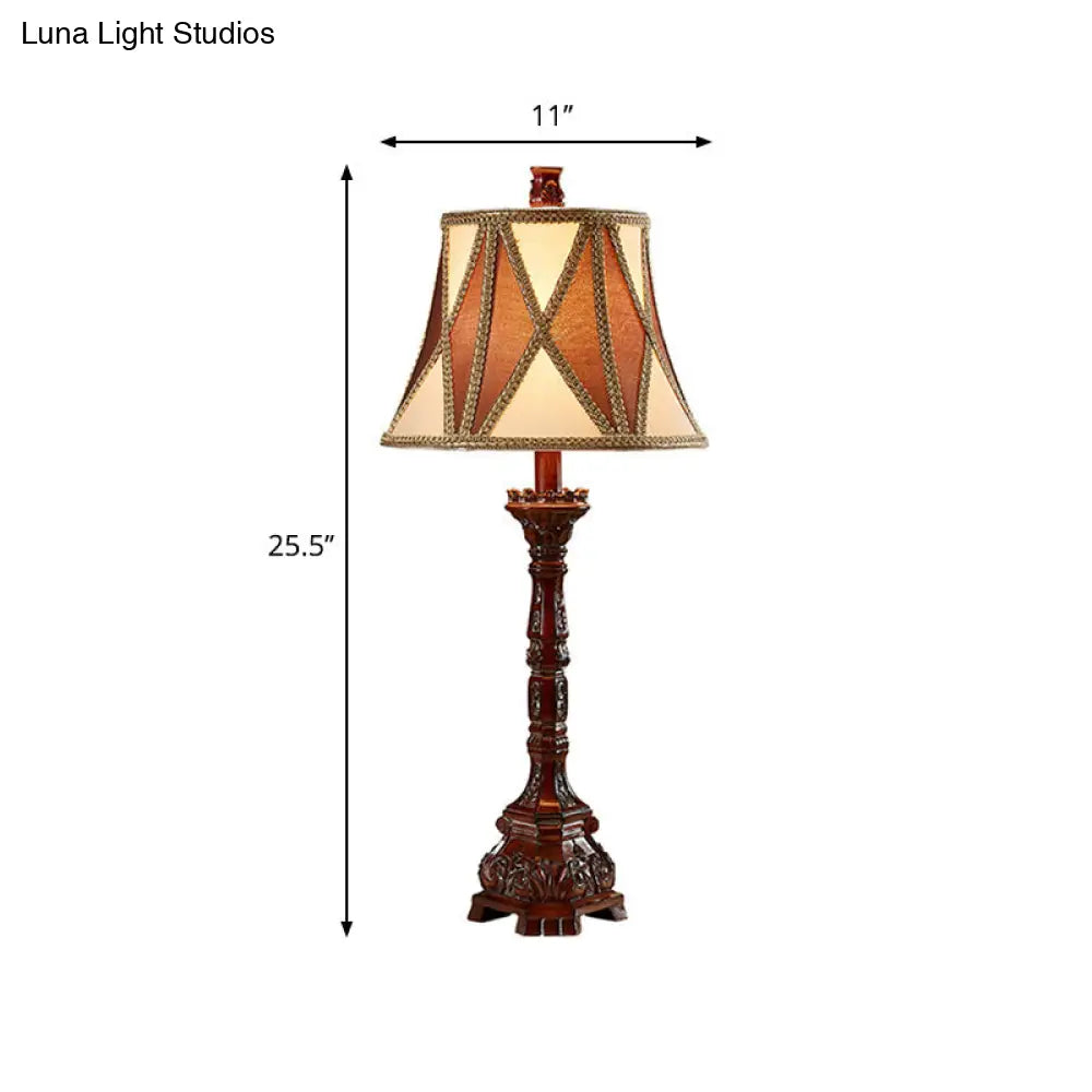 Retro Empire Shade Desk Light: 25.5/27.5 H | Fabric Night Table Lamp (Brown) For Guest Room