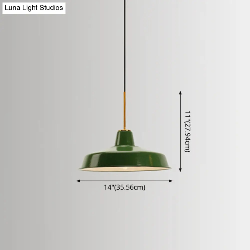 Retro Enamel Green Metal Suspension Lamp For Cafe - 1-Light Hanging Fixture