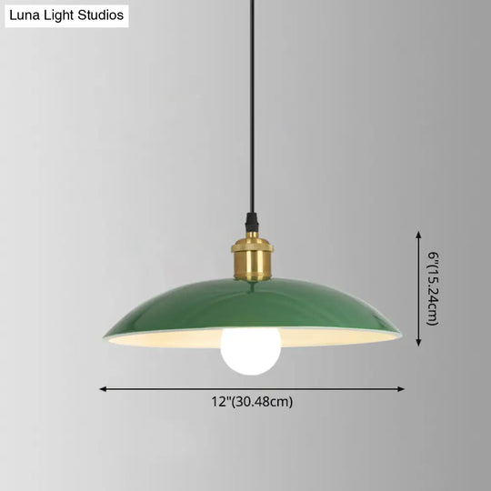 Retro Enamel Green Metal Suspension Lamp For Cafe - 1-Light Hanging Fixture