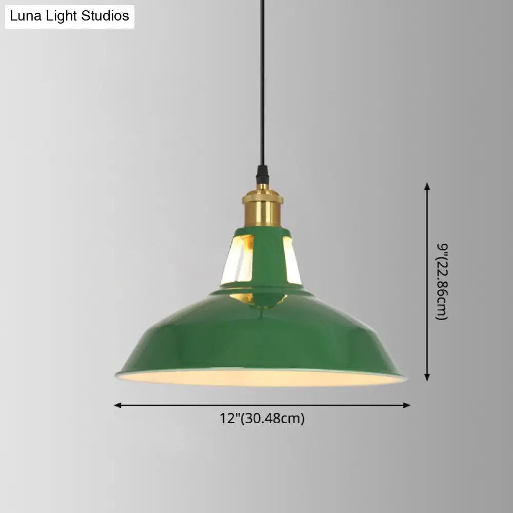 Retro Enamel Green Metal Suspension Lamp For Cafe - 1-Light Hanging Fixture