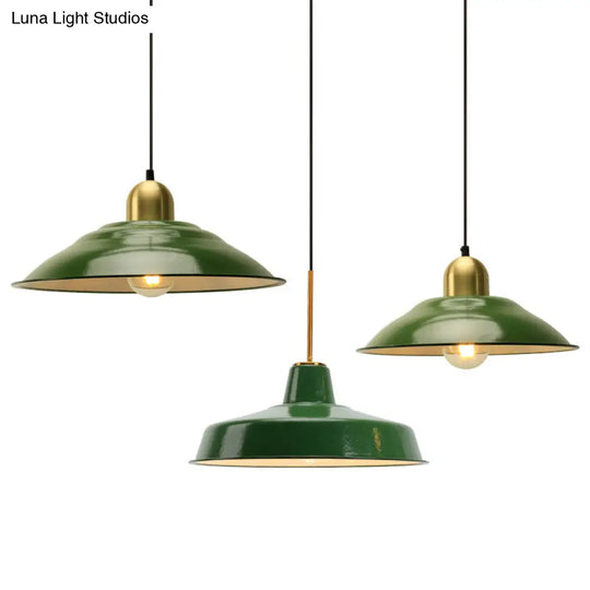 Retro Enamel Green Metal Suspension Lamp For Cafe - 1-Light Hanging Fixture