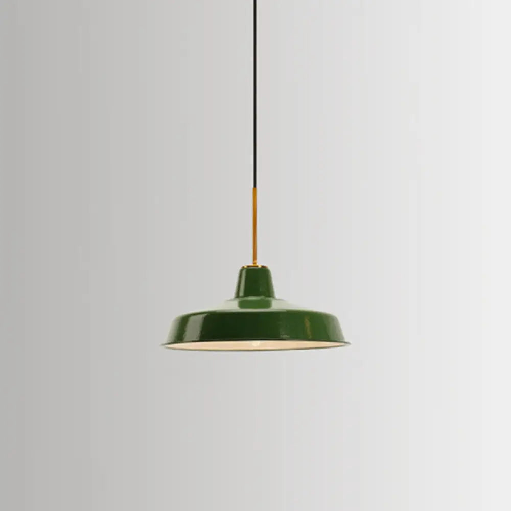 Retro Enamel Green Metal Suspension Lamp For Cafe - 1-Light Hanging Fixture / Barn