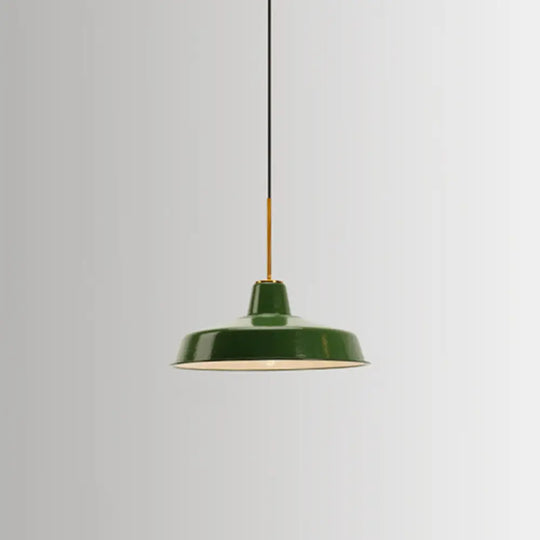 Retro Enamel Green Metal Suspension Lamp For Cafe - 1-Light Hanging Fixture / Barn