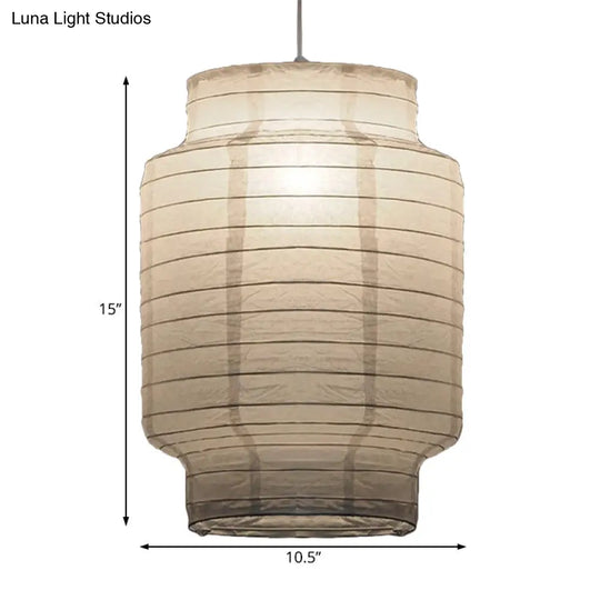 Retro Fabric Lantern Ceiling Pendant - 1-Light White Lamp Kit In 3 Sizes