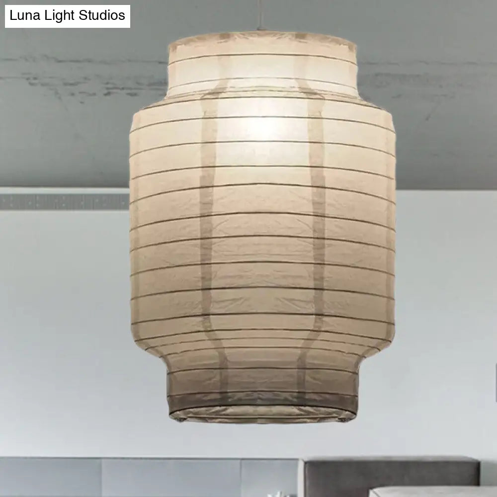 Retro Fabric Lantern Ceiling Pendant - 1-Light White Lamp Kit In 3 Sizes