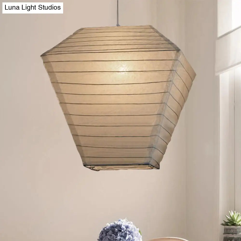 Retro Fabric Lantern Ceiling Pendant - 1-Light White Lamp Kit In 3 Sizes