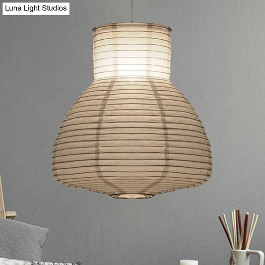 Retro Fabric Lantern Ceiling Pendant - 1-Light White Lamp Kit In 3 Sizes