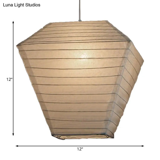 Retro Fabric Lantern Ceiling Pendant - 1-Light White Lamp Kit In 3 Sizes