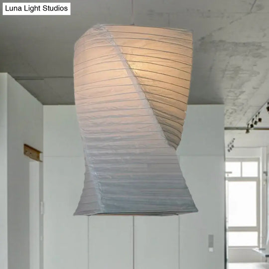 Retro Fabric Lantern Ceiling Pendant - 1-Light White Lamp Kit In 3 Sizes