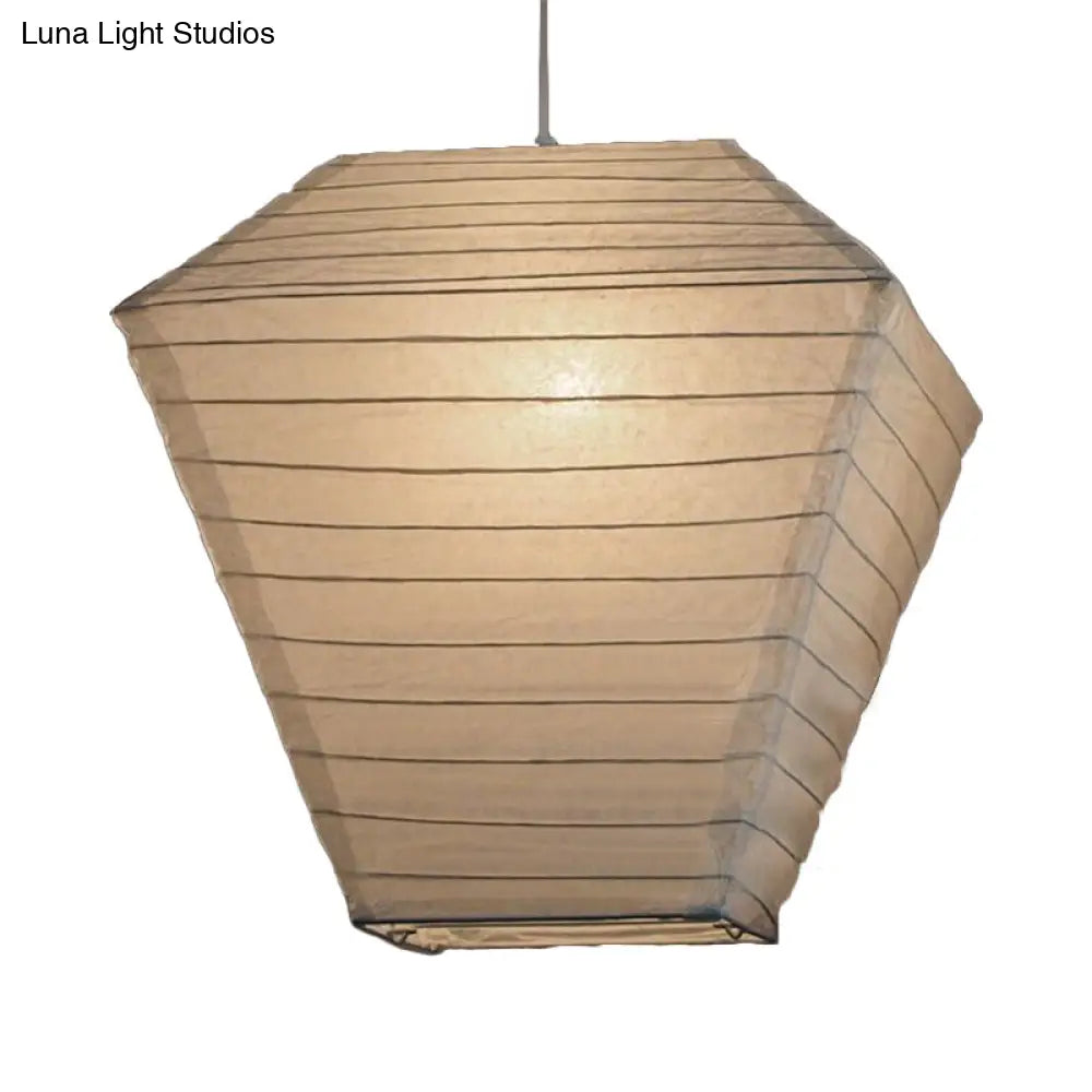 Retro Fabric Lantern Ceiling Pendant - 1-Light White Lamp Kit In 3 Sizes