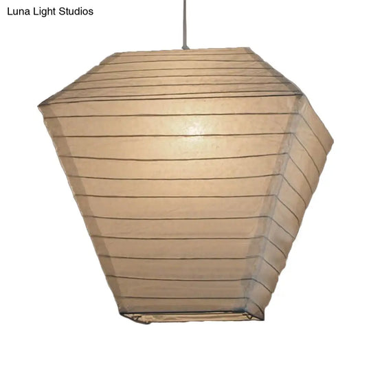 Retro Fabric Lantern Ceiling Pendant - 1-Light White Lamp Kit In 3 Sizes