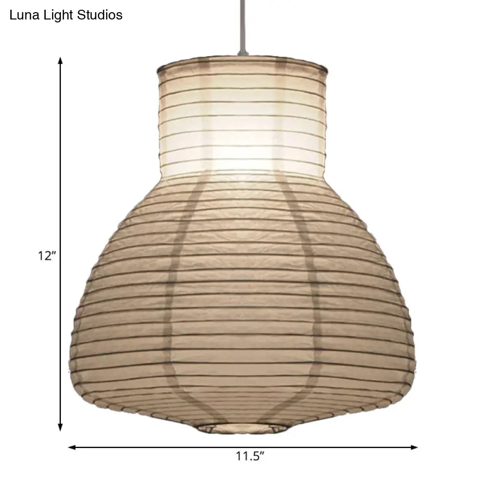 Retro Fabric Lantern Ceiling Pendant - 1-Light White Lamp Kit In 3 Sizes