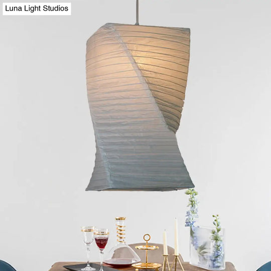 Retro Fabric Lantern Ceiling Pendant - 1-Light White Lamp Kit In 3 Sizes