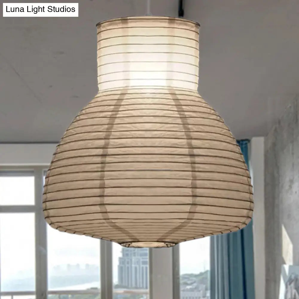 Retro Fabric Lantern Ceiling Pendant - 1-Light White Lamp Kit In 3 Sizes