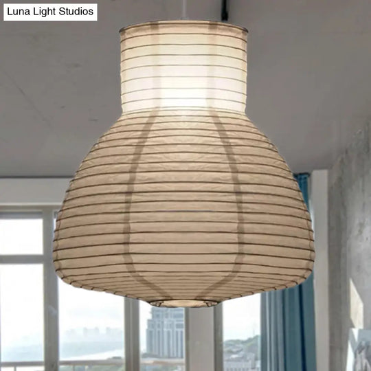 Retro Fabric Lantern Ceiling Pendant Light - 1 White Hanging Lamp Kit 8.5’/10.5’/11.5’ Wide