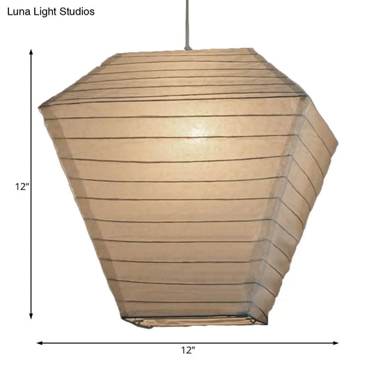 Retro Fabric Lantern Ceiling Pendant Light - 1 White Hanging Lamp Kit 8.5’/10.5’/11.5’ Wide