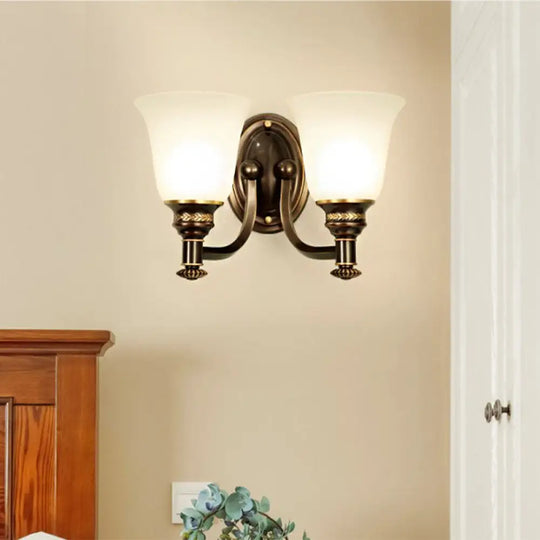 Retro Flared Sconce Light Fixture - White Glass Wall Mounted With Metal Curved Arm In Black-Gold 2 /