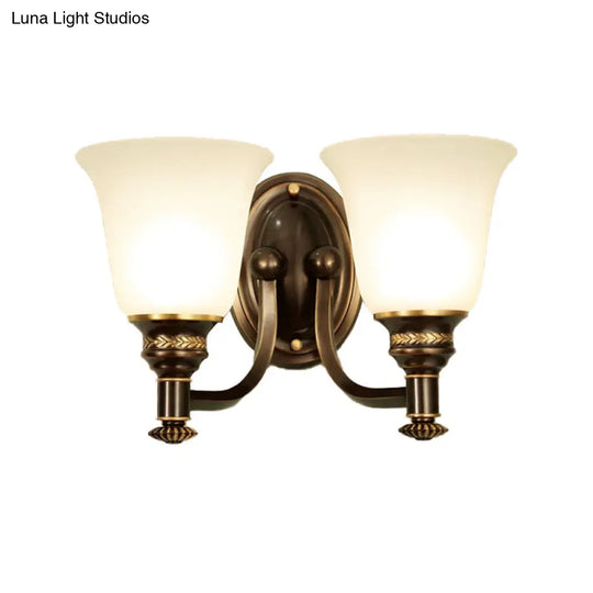 Retro Flared Sconce Light Fixture - White Glass Wall Mounted With Metal Curved Arm In Black-Gold