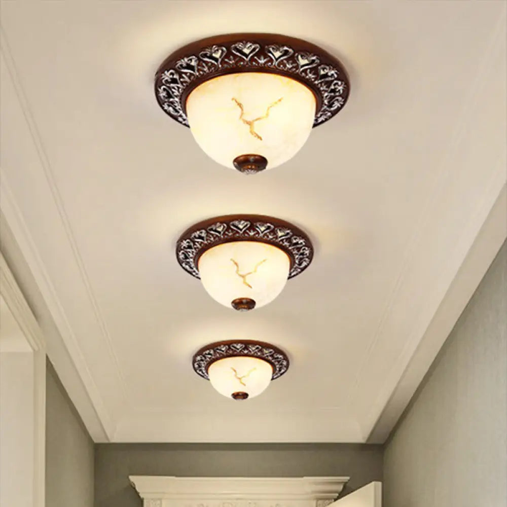 Retro Flush Mounted Light 2/3/4 - Bulb Crackle Glass Ceiling Fixture In Coffee - Ideal For Balcony